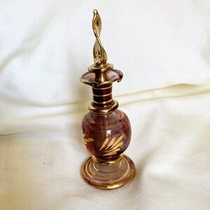Egyptian Perfume Bottle Deep Purple & Gold 4-1/2” Hand Painted